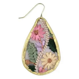ZAD Floral Vines Embroidered Gold Teardrop Earrings  E3928
