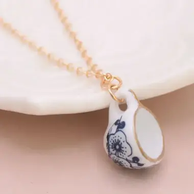 ZAD Vintage Ceramic Teacup Gold Necklace  N5392
