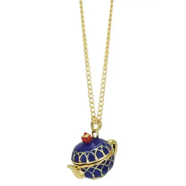 ZAD Spot of Tea Blue Teapot Locket Necklace   N9037