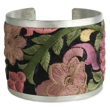 ZAD Purple Flower Embroidered Elegance Cuff Bracelet  B1250
