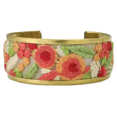ZAD Cottage Craft Floral Embroidered Cuff Bracelet   B3590