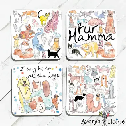 Avery Home Dog & Cat Collection Absorbent Stone Coaster  (1)  XSQC_HCSXA01