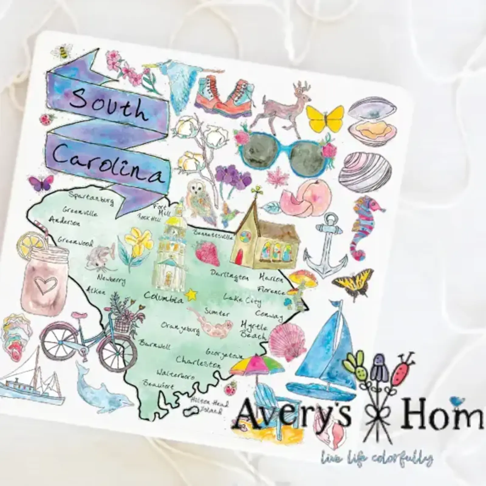 Avery Home South Carolina State Map Stone Coaster  XSQC_S40_QTY4 loading=