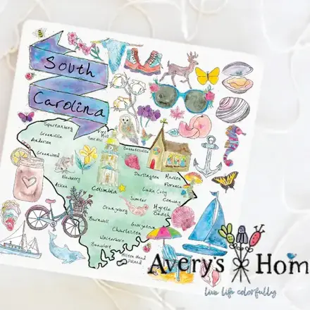 Avery Home South Carolina State Map Stone Coaster  XSQC_S40_QTY4