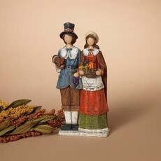 Gerson 11.8" Resin Wood Finish Pilgrim Couple Figurine  2650630