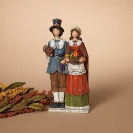 Gerson 11.8" Resin Wood Finish Pilgrim Couple Figurine  2650630