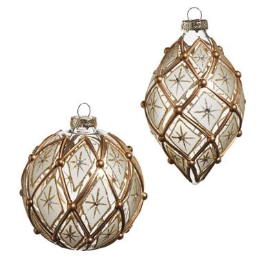 RAZ Imports Inc. 4" White and Gold Deco Ornament (1) 4524885