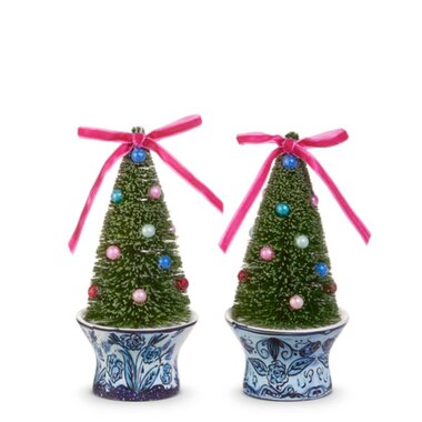 RAZ Imports Inc. 6" Bottle Brush Trees in Chinoiserie Pot Ornament (1) 4546021