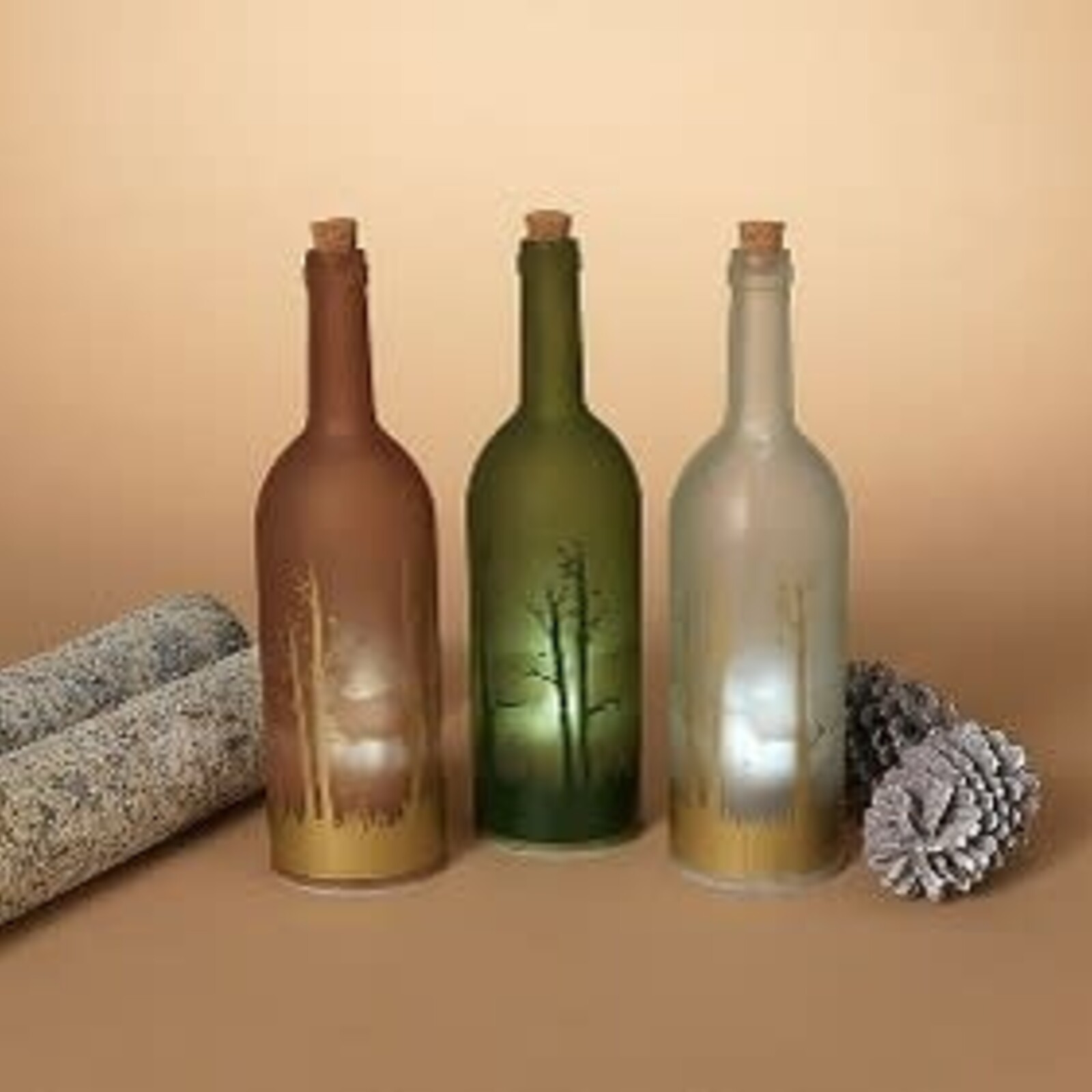 Gerson 12.6" Lighted Glass Bottle Luminary w/ Reindeers  2556890 loading=