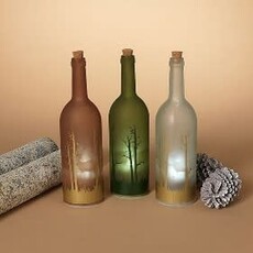 Gerson 12.6" Lighted Glass Bottle Luminary w/ Reindeers  2556890