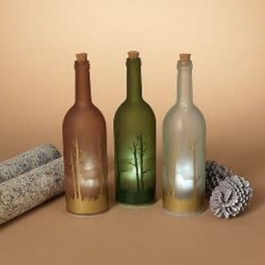 Gerson 12.6" Lighted Glass Bottle Luminary w/ Reindeers  2556890