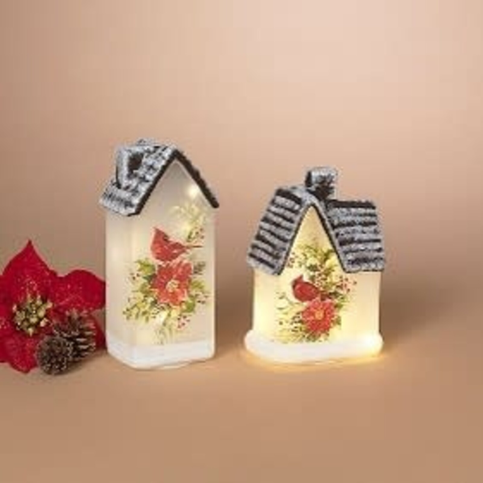 Gerson 8.7" Lighted Glass Cardinal House Luminary w/ Timer  2790450 loading=