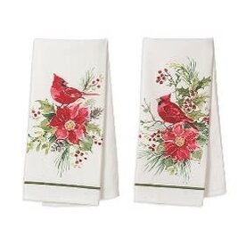 Gerson 28" Fabric Holiday Cardinal Design Tea Towel  2808170