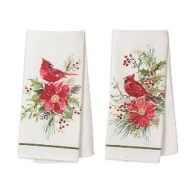 Gerson 28" Fabric Holiday Cardinal Design Tea Towel  2808170