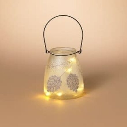 Gerson 5.9" Lighted Glass Holiday Pinecone Design Lantern  2732980