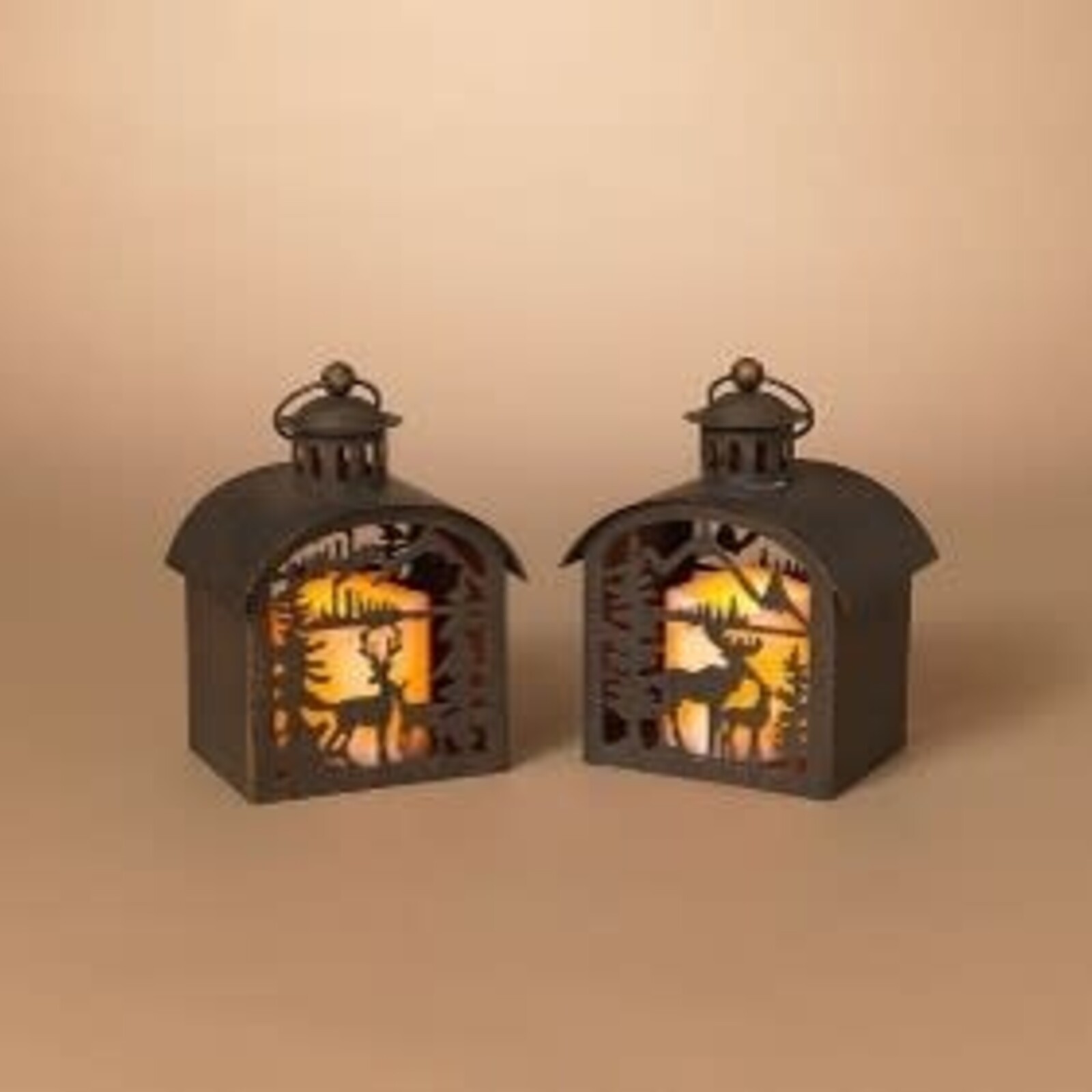 Gerson 7.28" Lighted Metal Holiday Lantern w/ LED Candle  2734310 loading=