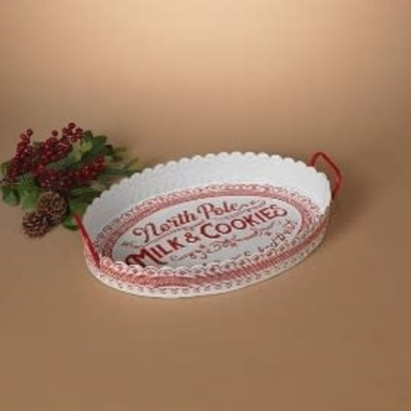 Gerson 18.8" Metal Embossed "Milk & Cookies" Holiday Tray  2604660 loading=