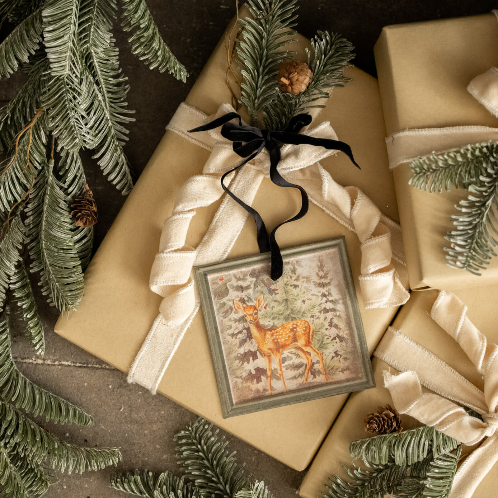 Ragon House Framed Fawn in Forest Ornament H237544 loading=