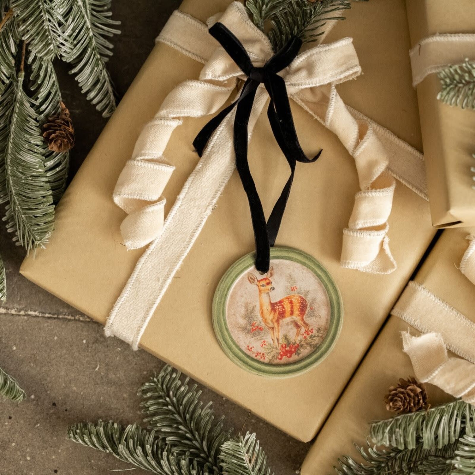 Ragon House 3.5" Framed Holiday Fawn Round Ornament H237540 loading=