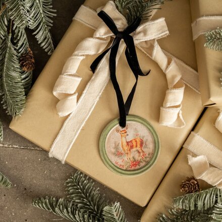 Ragon House 3.5" Framed Holiday Fawn Round Ornament H237540