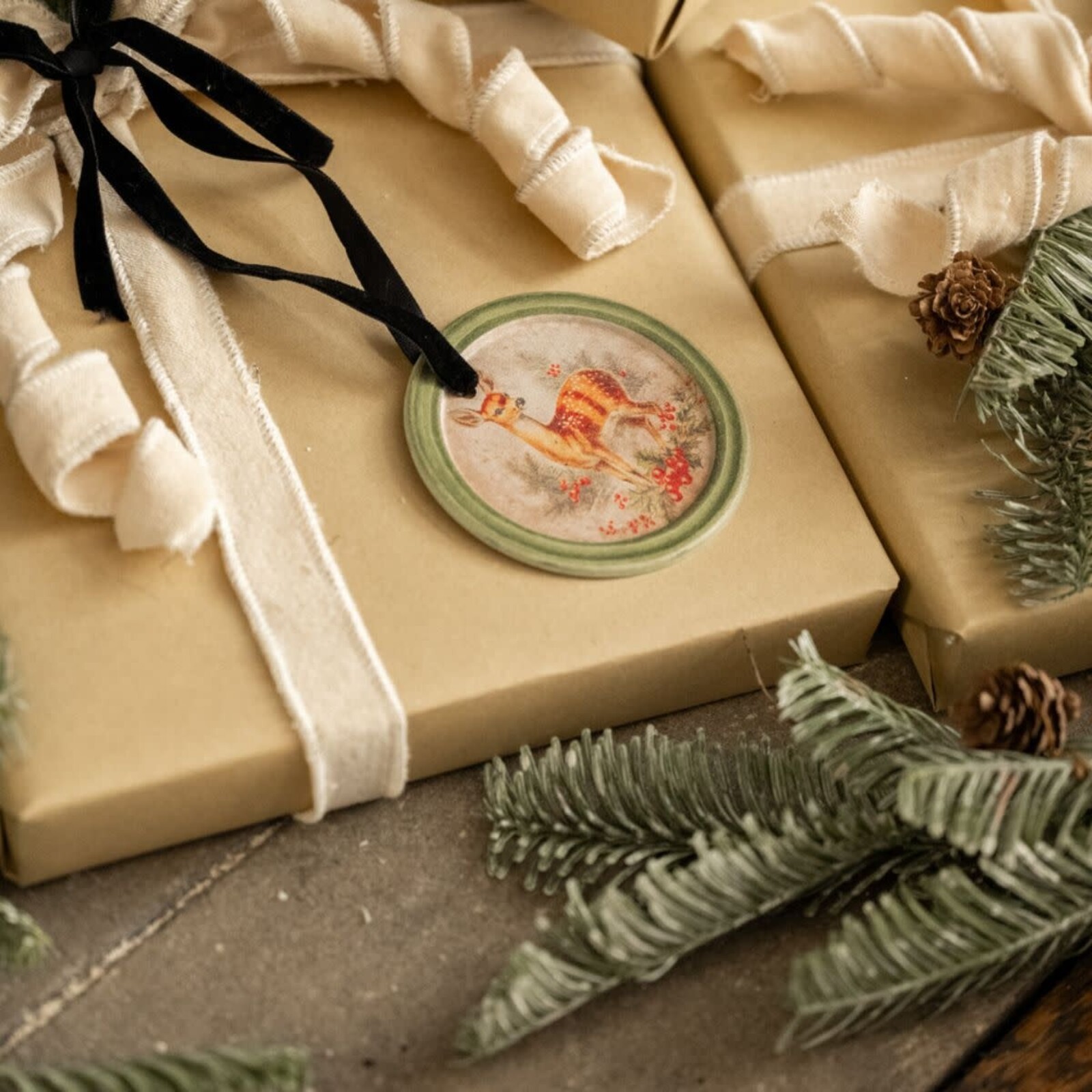 Ragon House 3.5" Framed Holiday Fawn Round Ornament H237540 loading=