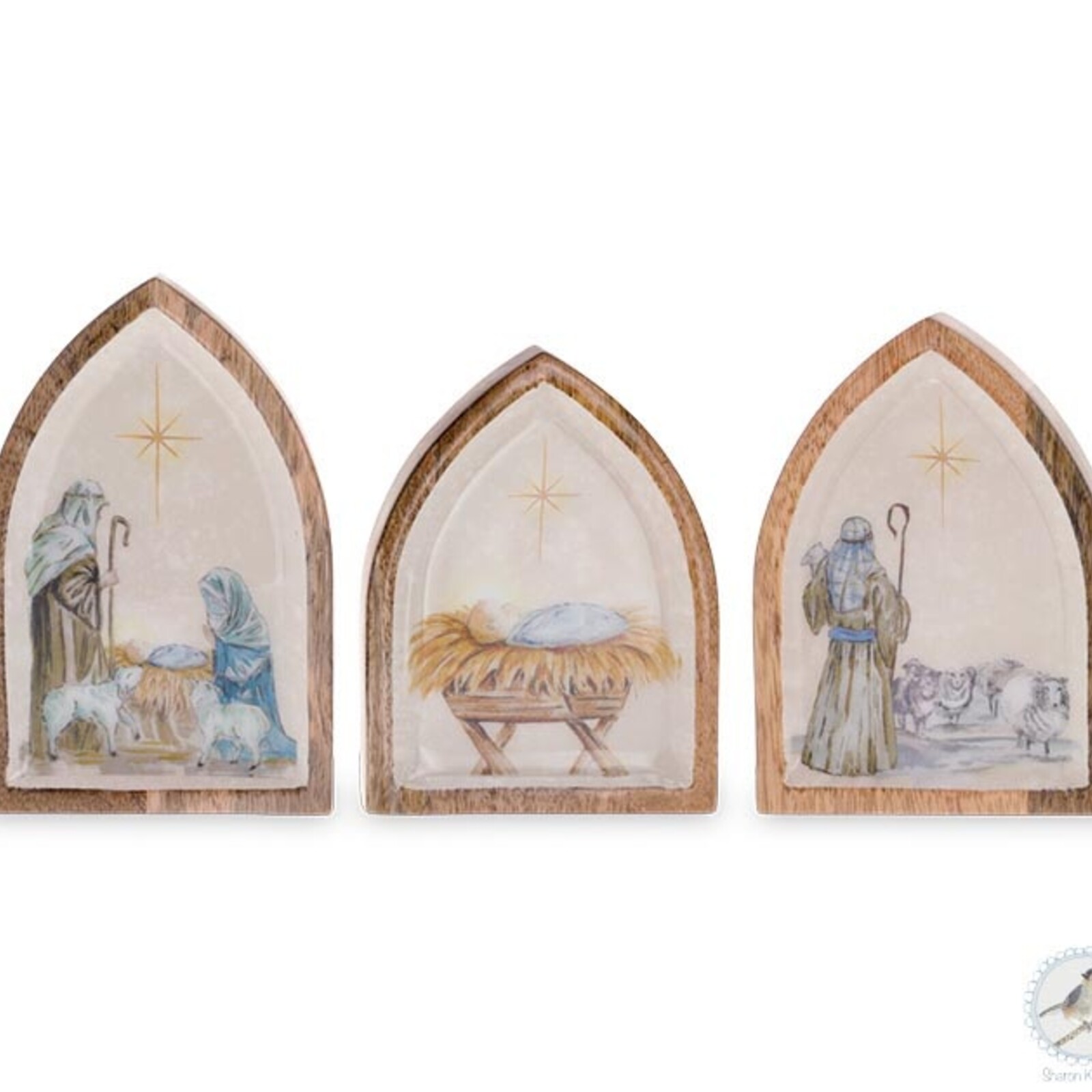 Burton + Burton 7" Creche Shaped Mango Wood Shelf Sitter 3146249 L loading=