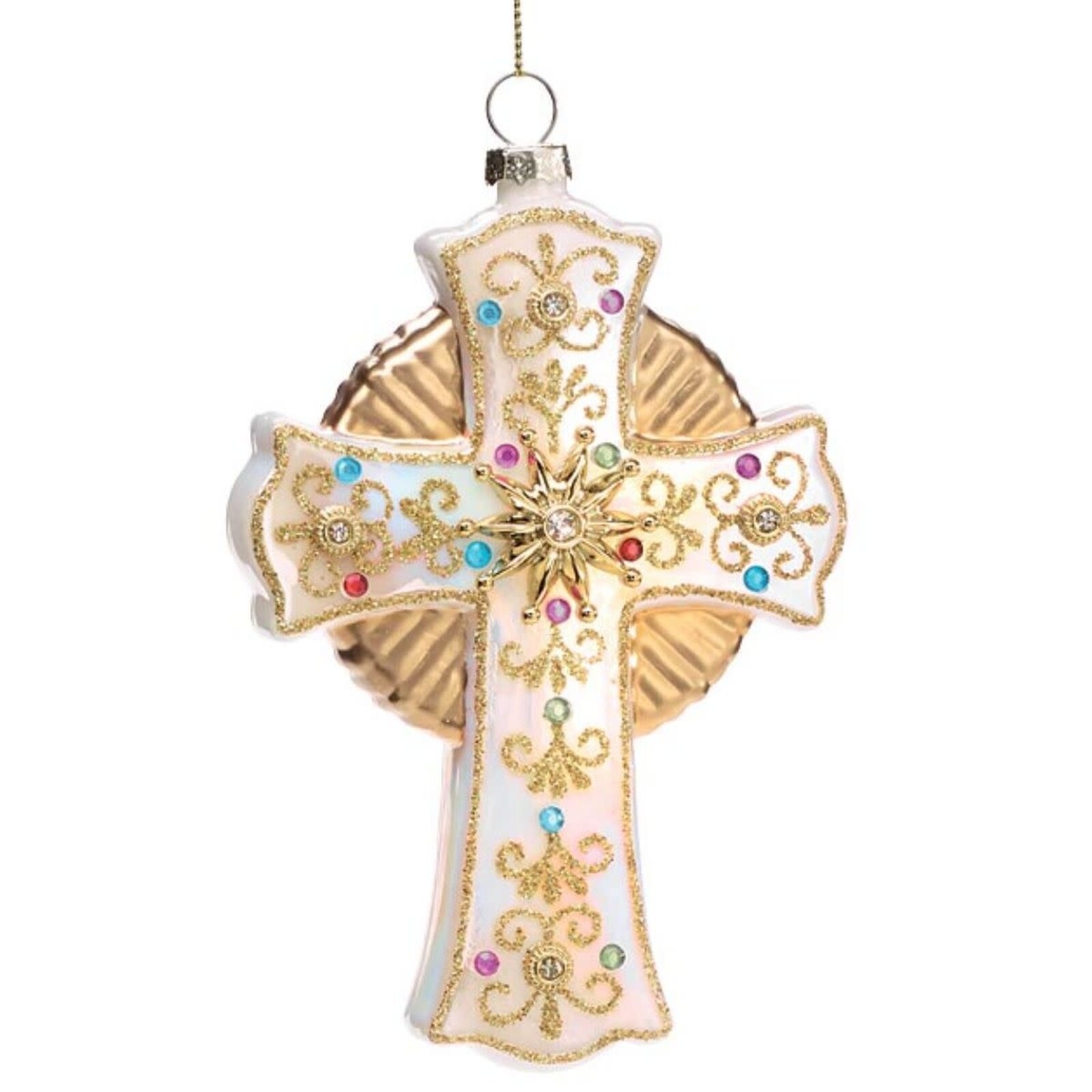 Burton + Burton 5.5" White and Gold Cross Ornament 9750586 loading=
