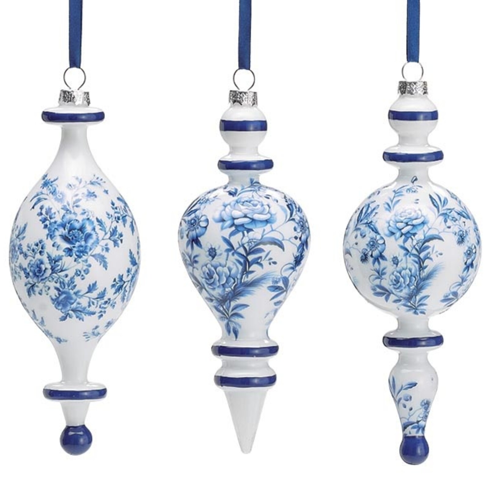 Burton + Burton 7" Blue and White Floral Finial Ornament (1) 9750600 loading=