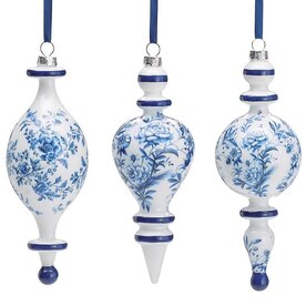 Burton + Burton 7" Blue and White Floral Finial Ornament (1) 9750600