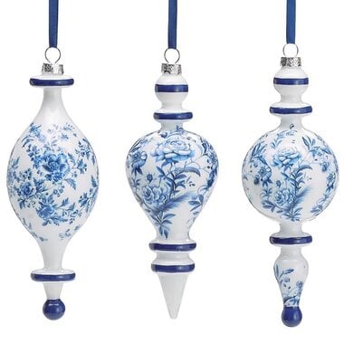 Burton + Burton 7" Blue and White Floral Finial Ornament (1) 9750600