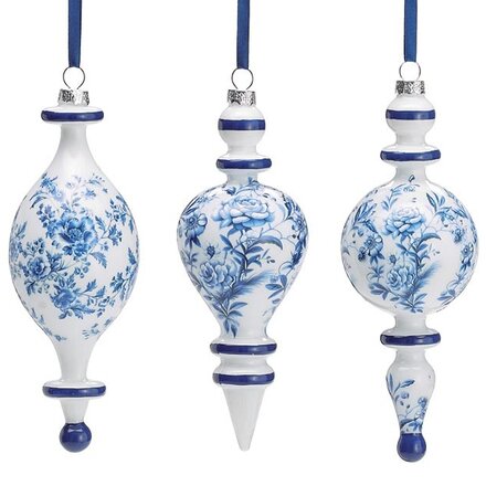 Burton + Burton 7" Blue and White Floral Finial Ornament (1) 9750600