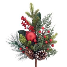 Burton + Burton 20" Greenery Spray with Red Ornaments 9748457
