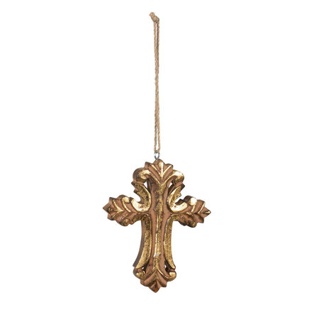 Park Hill Gilded Wood Carved Cross Ornament  XAO40327