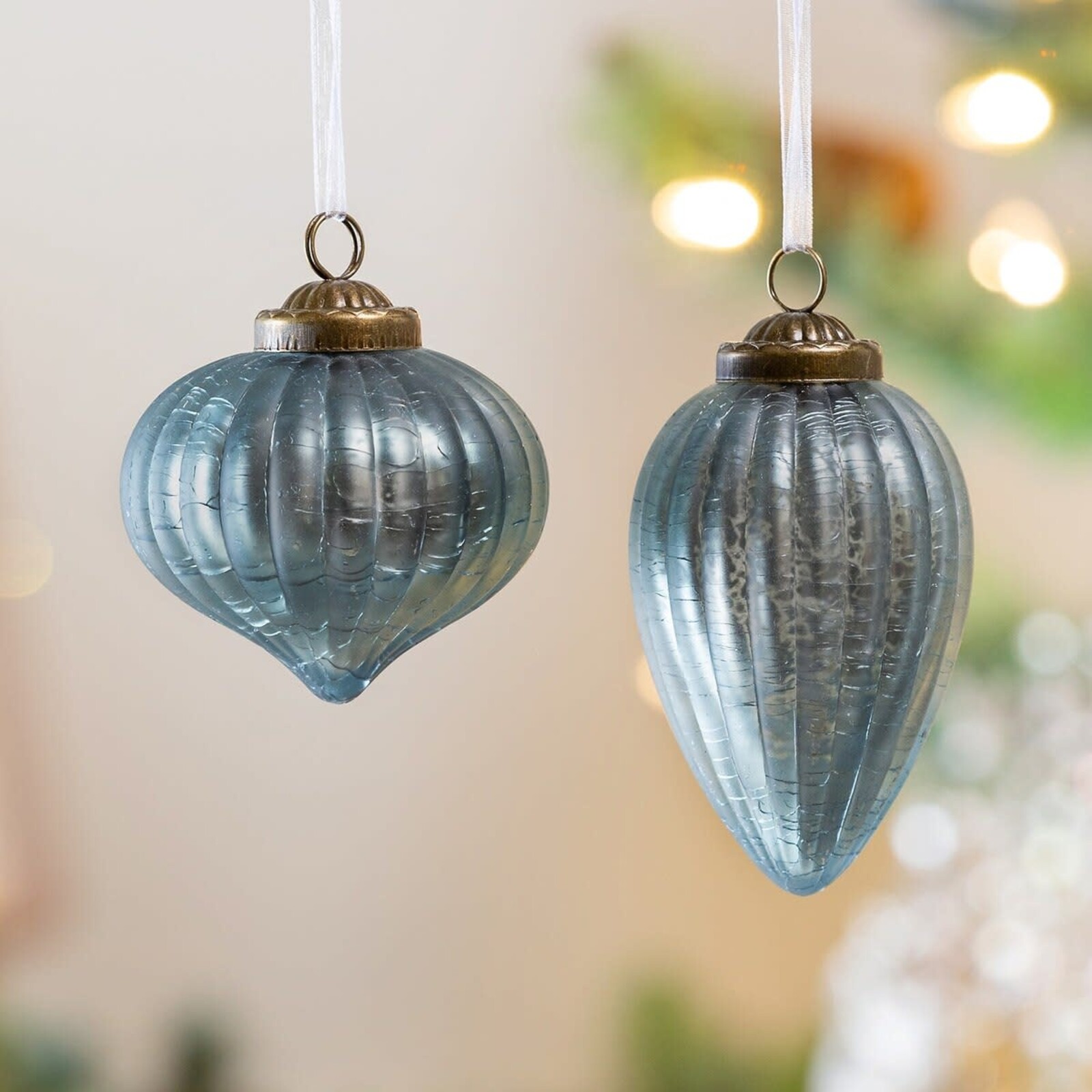 Park Hill Antique Blue Striated Glass Ornament (1) XAO40377 loading=