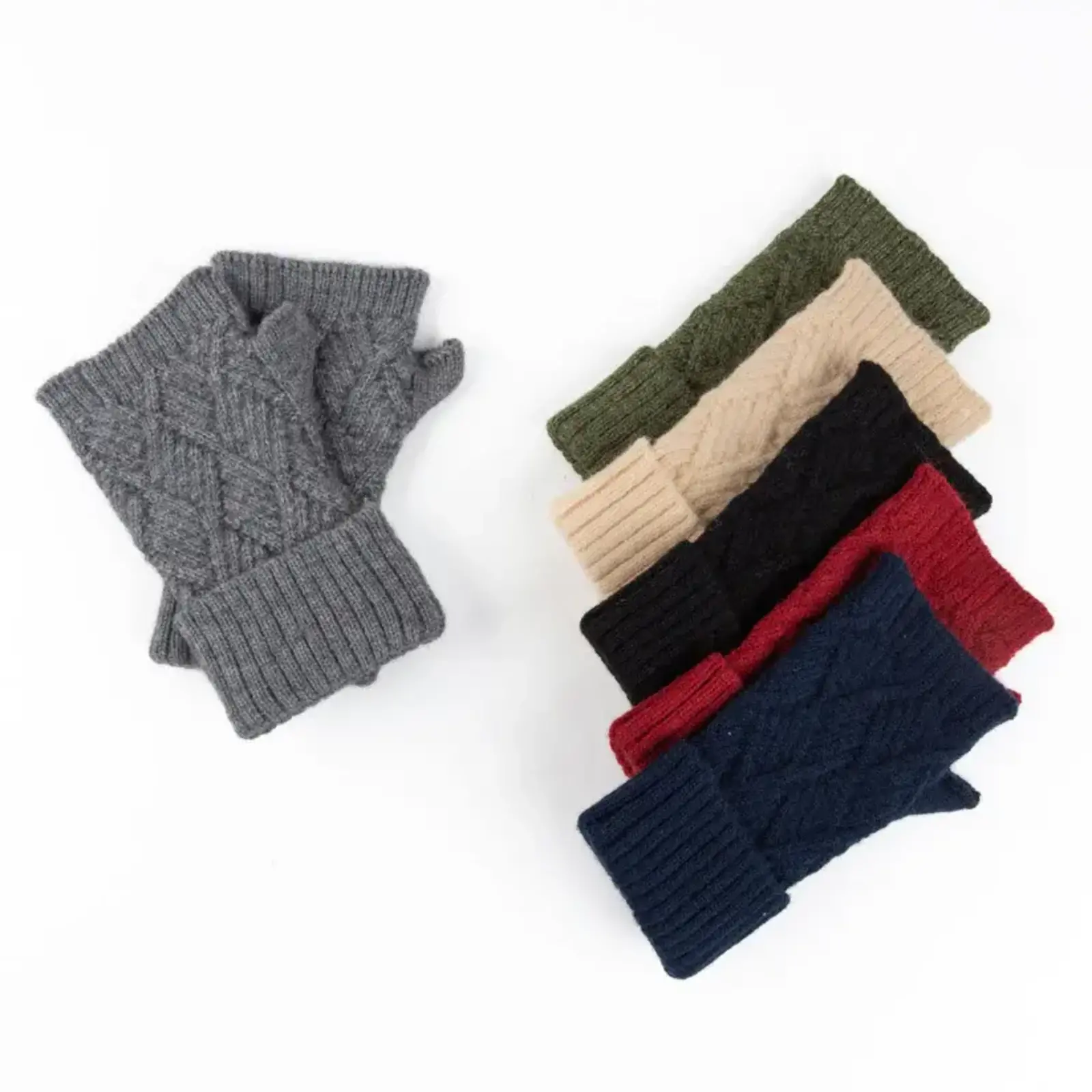 Kristen Herringbone Fingerless Gloves  50960A loading=