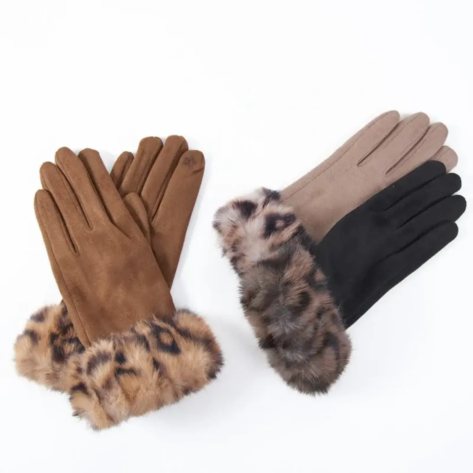 Animal Print Faux Fur Cuff Glove   53112A loading=