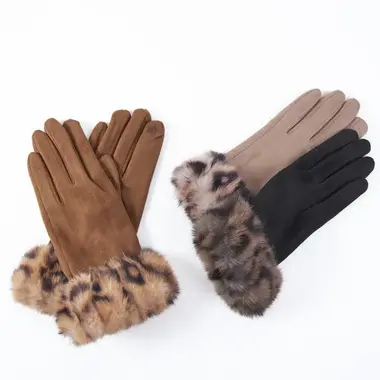 Animal Print Faux Fur Cuff Glove   53112A