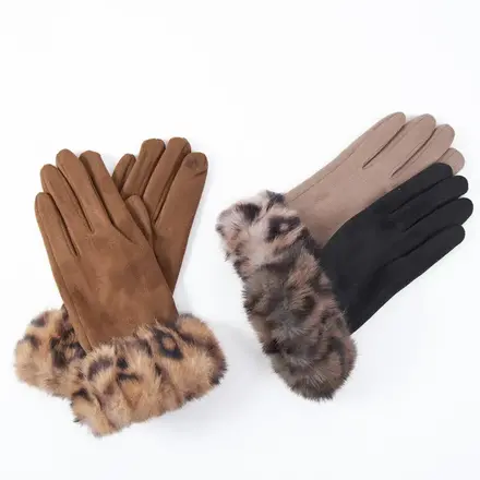 Animal Print Faux Fur Cuff Glove   53112A