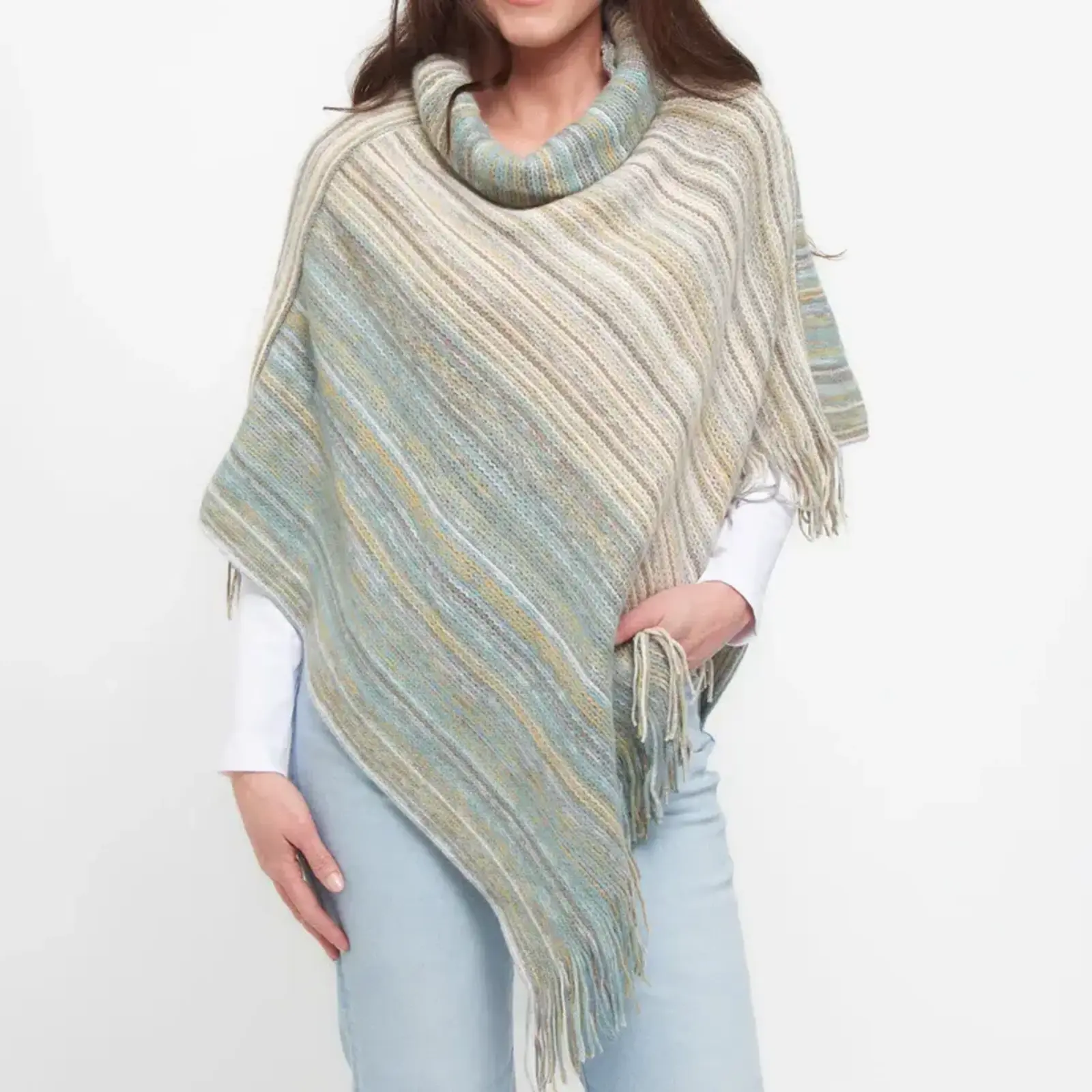 HOWARDS Striped Funnel Neck Poncho  December Sky 53125 loading=