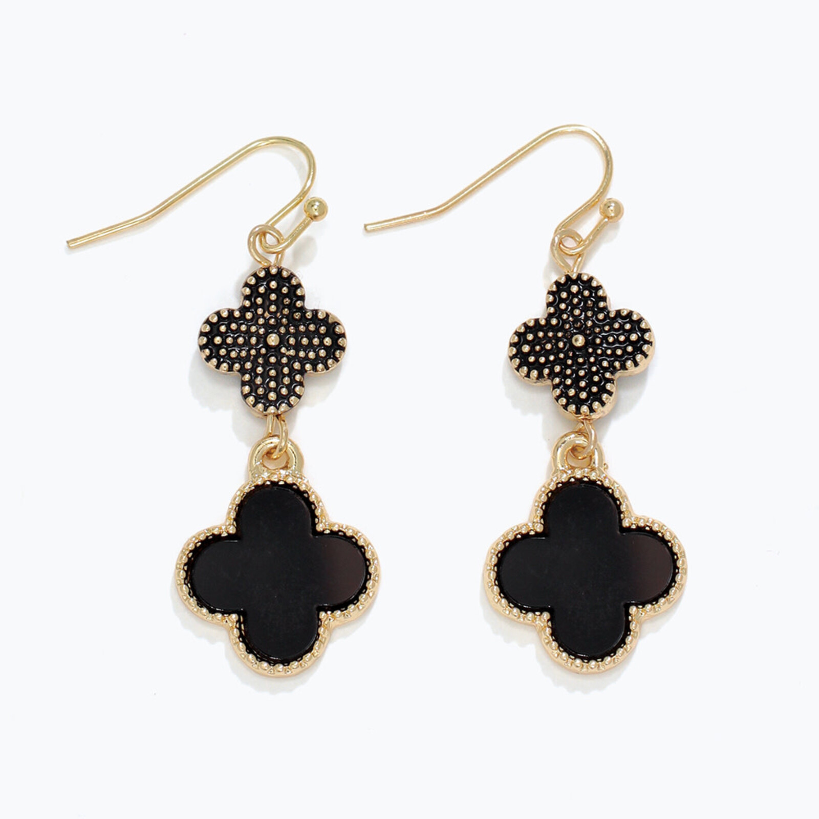 Periwinkle by Barlow Earrings-Black + Gold Clover Dangle  8120947 loading=