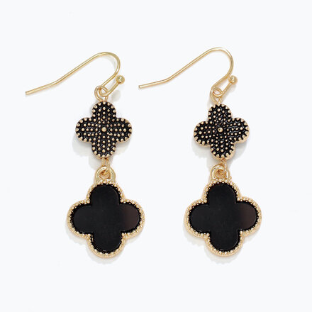 Periwinkle by Barlow Earrings-Black + Gold Clover Dangle  8120947