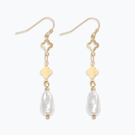 Periwinkle by Barlow Earrings-Gold Clover + Pearl Drops  8121057