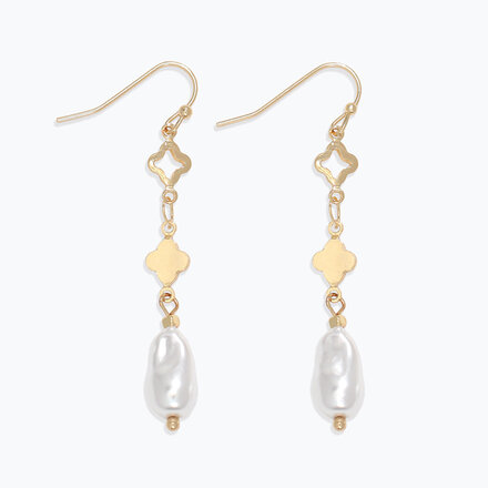 Periwinkle by Barlow Earrings-Gold Clover + Pearl Drops  8121057