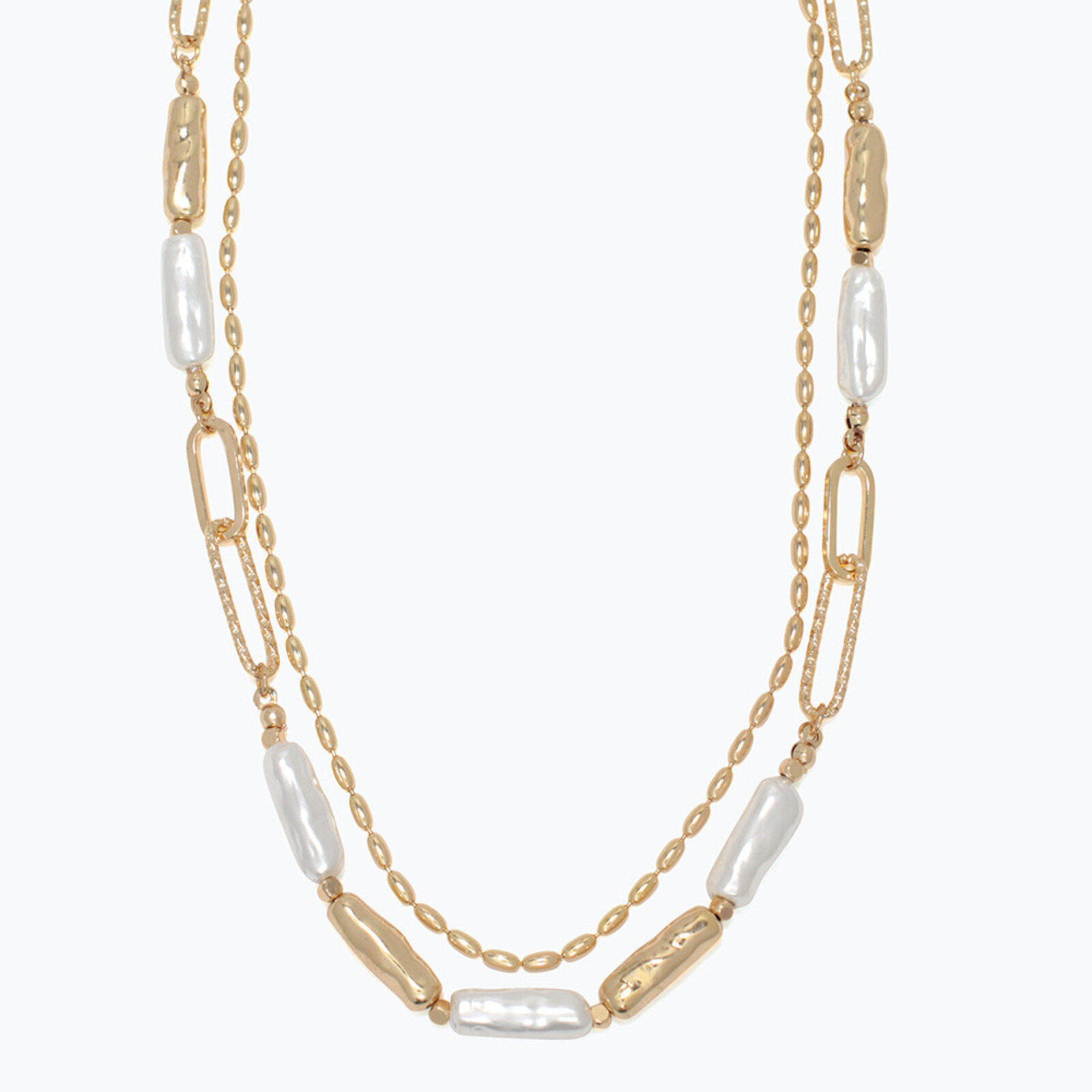 Periwinkle by Barlow Necklace-Gold Chain Layers w Pearls  8151609 loading=