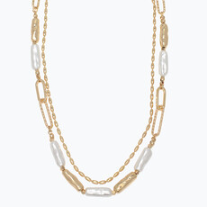Periwinkle by Barlow Necklace-Gold Chain Layers w Pearls  8151609