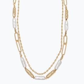 Periwinkle by Barlow Necklace-Gold Chain Layers w Pearls  8151609