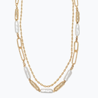 Periwinkle by Barlow Necklace-Gold Chain Layers w Pearls  8151609