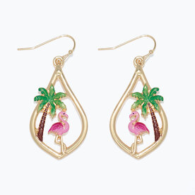 Periwinkle by Barlow Earrings-Flamingo & Palm Teardrop  8121072