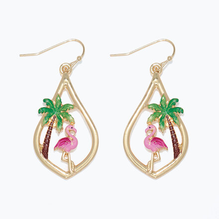 Periwinkle by Barlow Earrings-Flamingo & Palm Teardrop  8121072