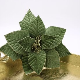 Trade Cie 11x18" Green Velvet Glittered Poinsettia Stem   FLX6008